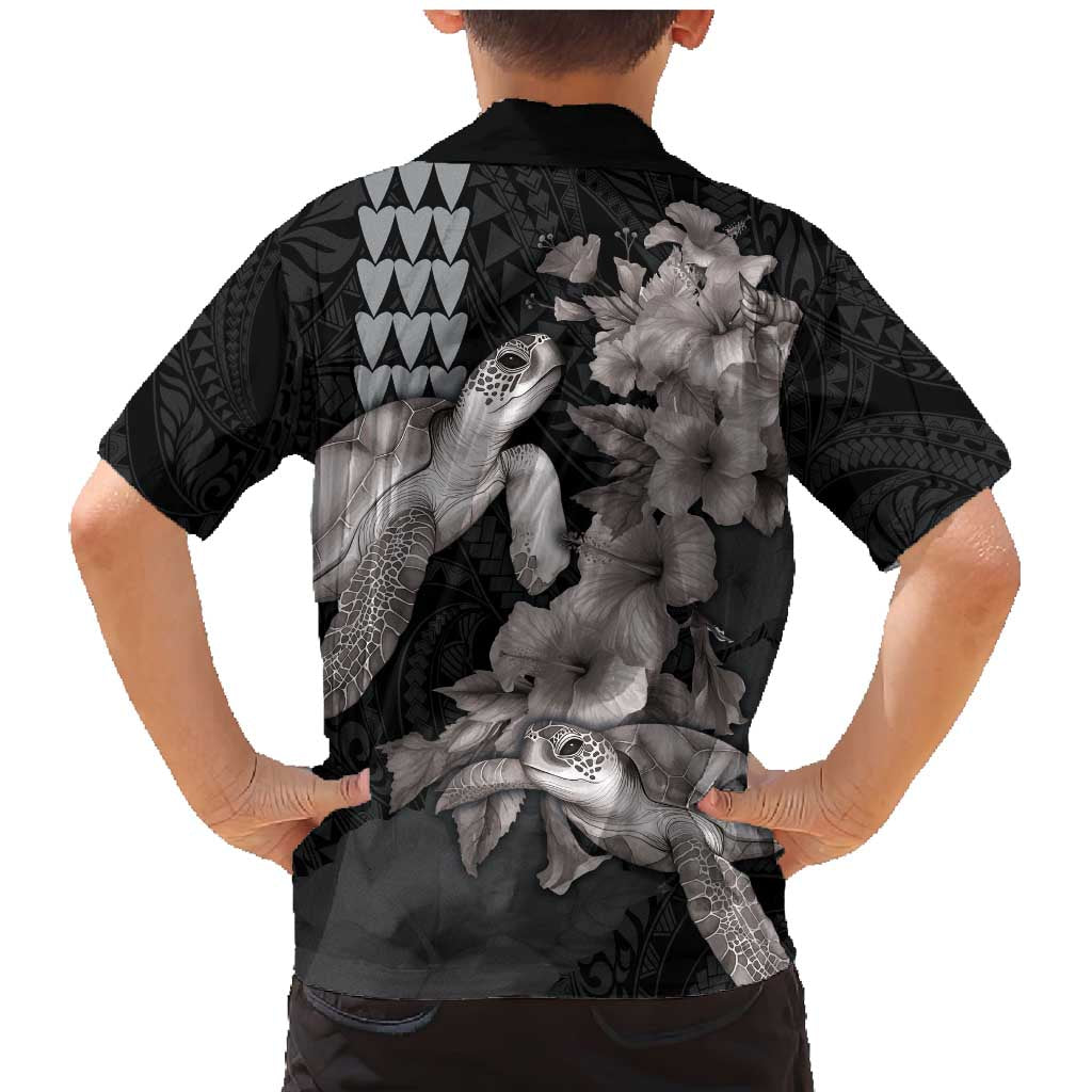 Hawaiian Turtle Love Couple Family Matching Mermaid Dress and Hawaiian Shirt - Sweet Hibiscus and Kakau Pattern Grayscale Color LT03 - Polynesian Pride