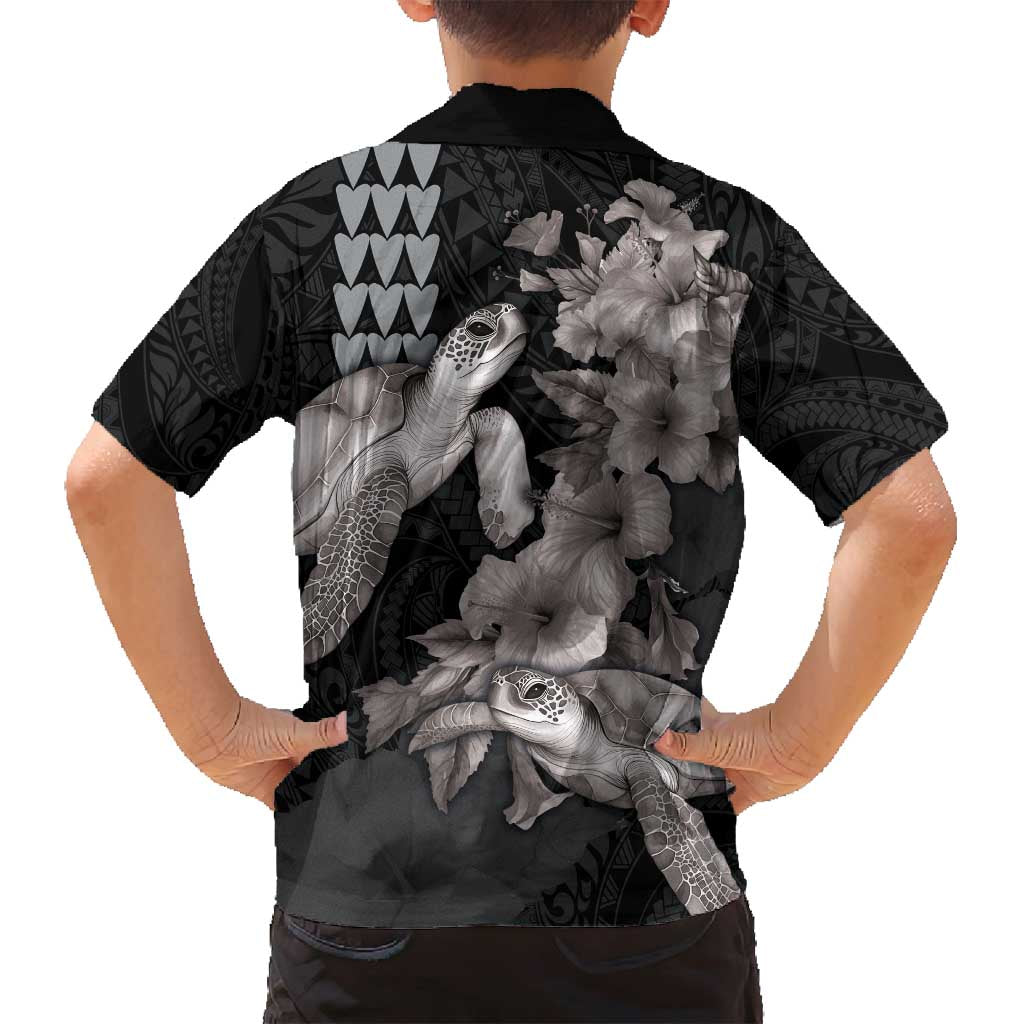 Hawaiian Turtle Love Couple Family Matching Off Shoulder Short Dress and Hawaiian Shirt - Sweet Hibiscus and Kakau Pattern Grayscale Color LT03 - Polynesian Pride