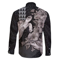 Hawaiian Turtle Love Couple Family Matching Summer Maxi Dress and Hawaiian Shirt - Sweet Hibiscus and Kakau Pattern Grayscale Color LT03 - Polynesian Pride