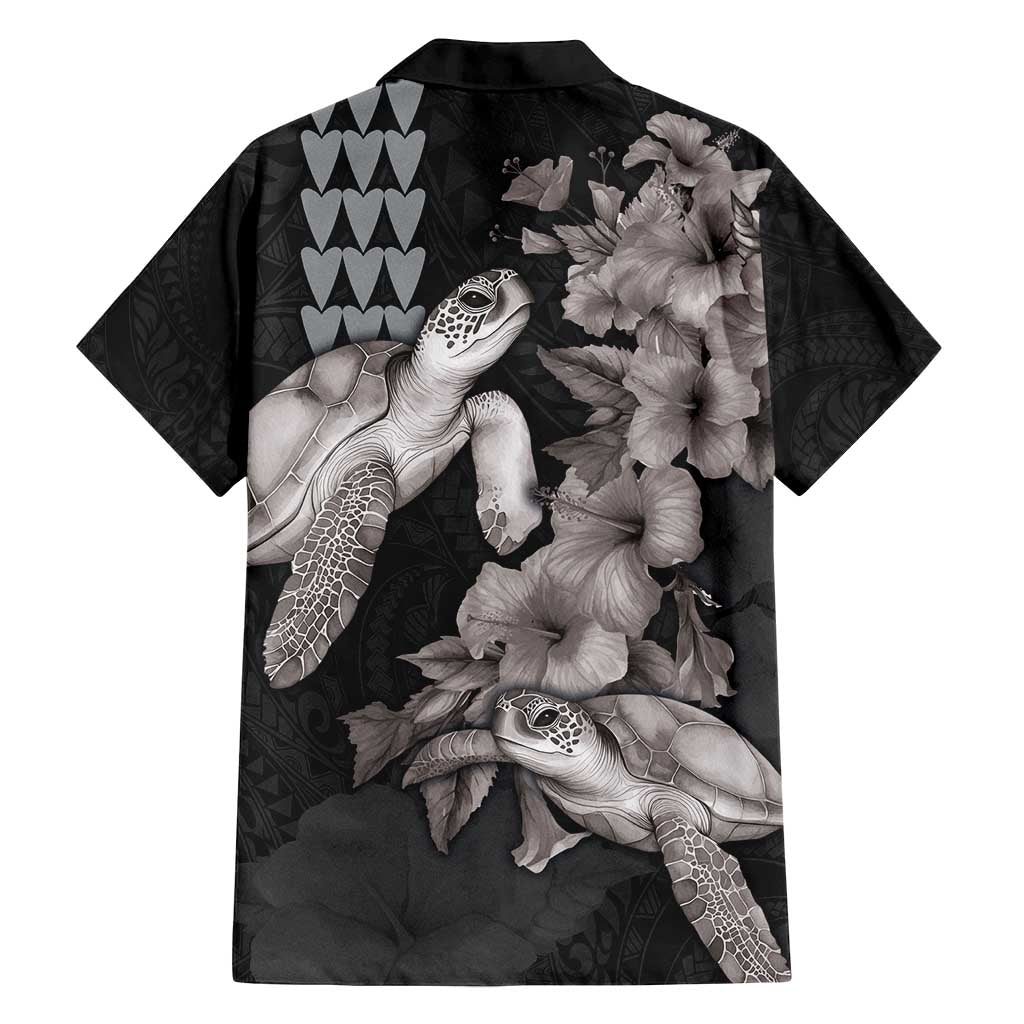 Hawaiian Turtle Love Couple Family Matching Tank Maxi Dress and Hawaiian Shirt - Sweet Hibiscus and Kakau Pattern Grayscale Color LT03 - Polynesian Pride