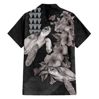 Hawaiian Turtle Love Couple Family Matching Tank Maxi Dress and Hawaiian Shirt - Sweet Hibiscus and Kakau Pattern Grayscale Color LT03 - Polynesian Pride