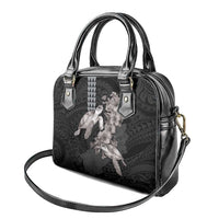 Hawaiian Turtle Love Couple Shoulder Handbag - Sweet Hibiscus and Kakau Pattern Grayscale Color