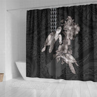 Hawaiian Turtle Love Couple Shower Curtain - Sweet Hibiscus and Kakau Pattern Grayscale Color LT03 - Polynesian Pride
