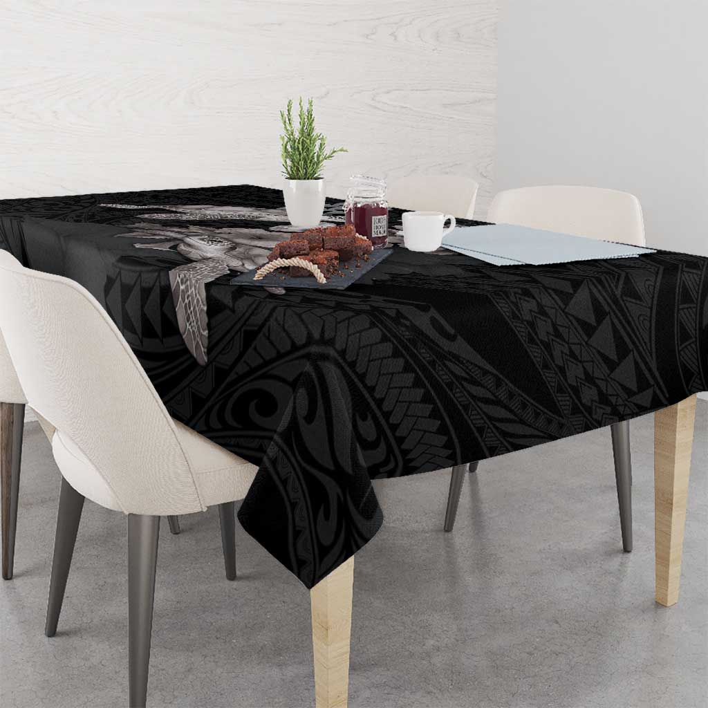 Hawaiian Turtle Love Couple Tablecloth - Sweet Hibiscus and Kakau Pattern Grayscale Color LT03 - Polynesian Pride