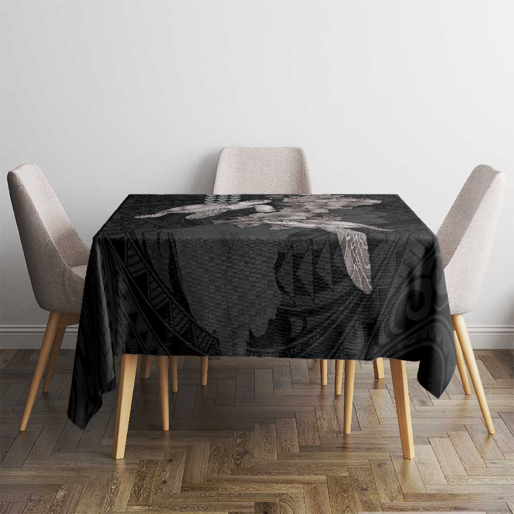 Hawaiian Turtle Love Couple Tablecloth - Sweet Hibiscus and Kakau Pattern Grayscale Color LT03 - Polynesian Pride