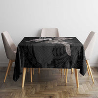 Hawaiian Turtle Love Couple Tablecloth - Sweet Hibiscus and Kakau Pattern Grayscale Color LT03 - Polynesian Pride