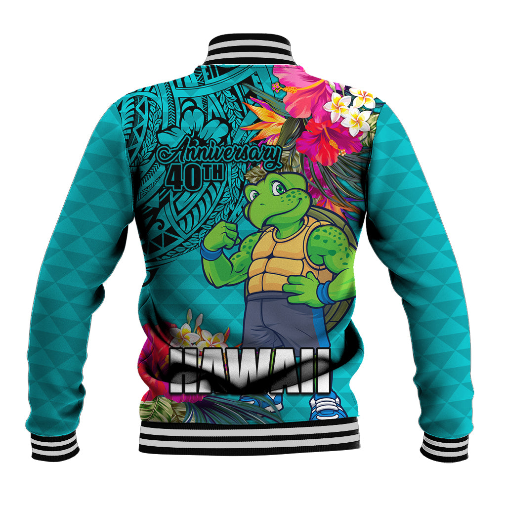 Hawaii Great Aloha Run 40th Anniversary Baseball Jacket With Turtle Mascot Marathon Hibiscus and Kakau LT03 - Polynesian Pride
