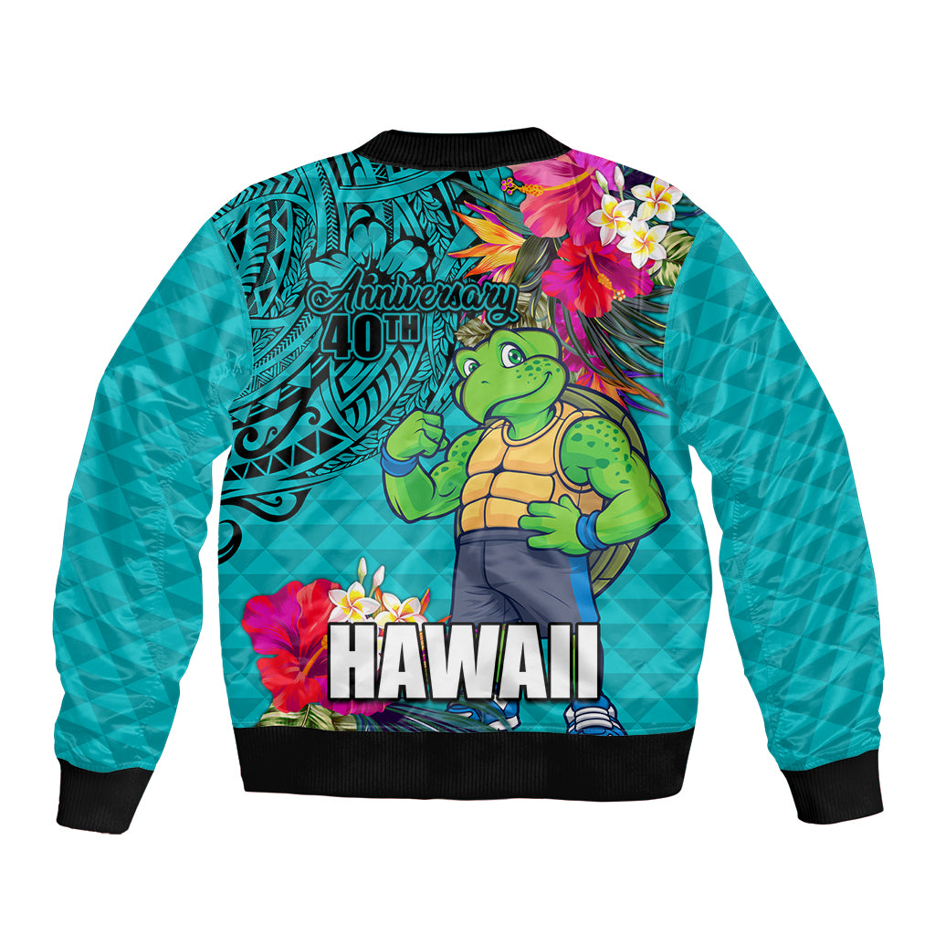 Hawaii Great Aloha Run 40th Anniversary Bomber Jacket With Turtle Mascot Marathon Hibiscus and Kakau LT03 - Polynesian Pride