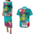 Hawaii Great Aloha Run 40th Anniversary Couples Matching Puletasi and Hawaiian Shirt With Turtle Mascot Marathon Hibiscus and Kakau LT03 Turquoise - Polynesian Pride