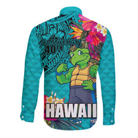 Hawaii Great Aloha Run 40th Anniversary Long Sleeve Button Shirt With Turtle Mascot Marathon Hibiscus and Kakau LT03 - Polynesian Pride