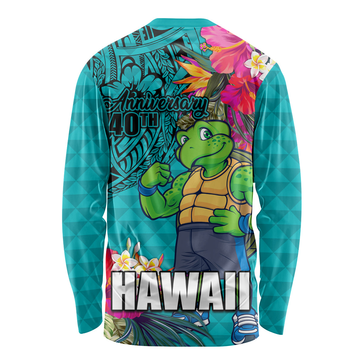 Hawaii Great Aloha Run 40th Anniversary Long Sleeve Shirt With Turtle Mascot Marathon Hibiscus and Kakau LT03 - Polynesian Pride