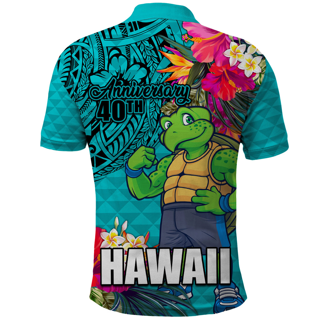 Hawaii Great Aloha Run 40th Anniversary Polo Shirt With Turtle Mascot Marathon Hibiscus and Kakau LT03 - Polynesian Pride