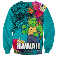 Hawaii Great Aloha Run 40th Anniversary Sweatshirt With Turtle Mascot Marathon Hibiscus and Kakau LT03 - Polynesian Pride