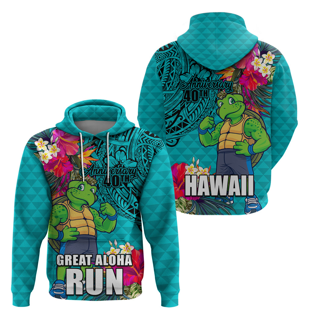 Hawaii Great Aloha Run 40th Anniversary Zip Hoodie With Turtle Mascot Marathon Hibiscus and Kakau LT03 - Polynesian Pride