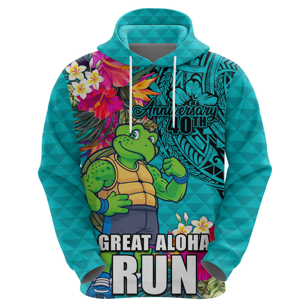 Hawaii Great Aloha Run 40th Anniversary Zip Hoodie With Turtle Mascot Marathon Hibiscus and Kakau LT03 - Polynesian Pride