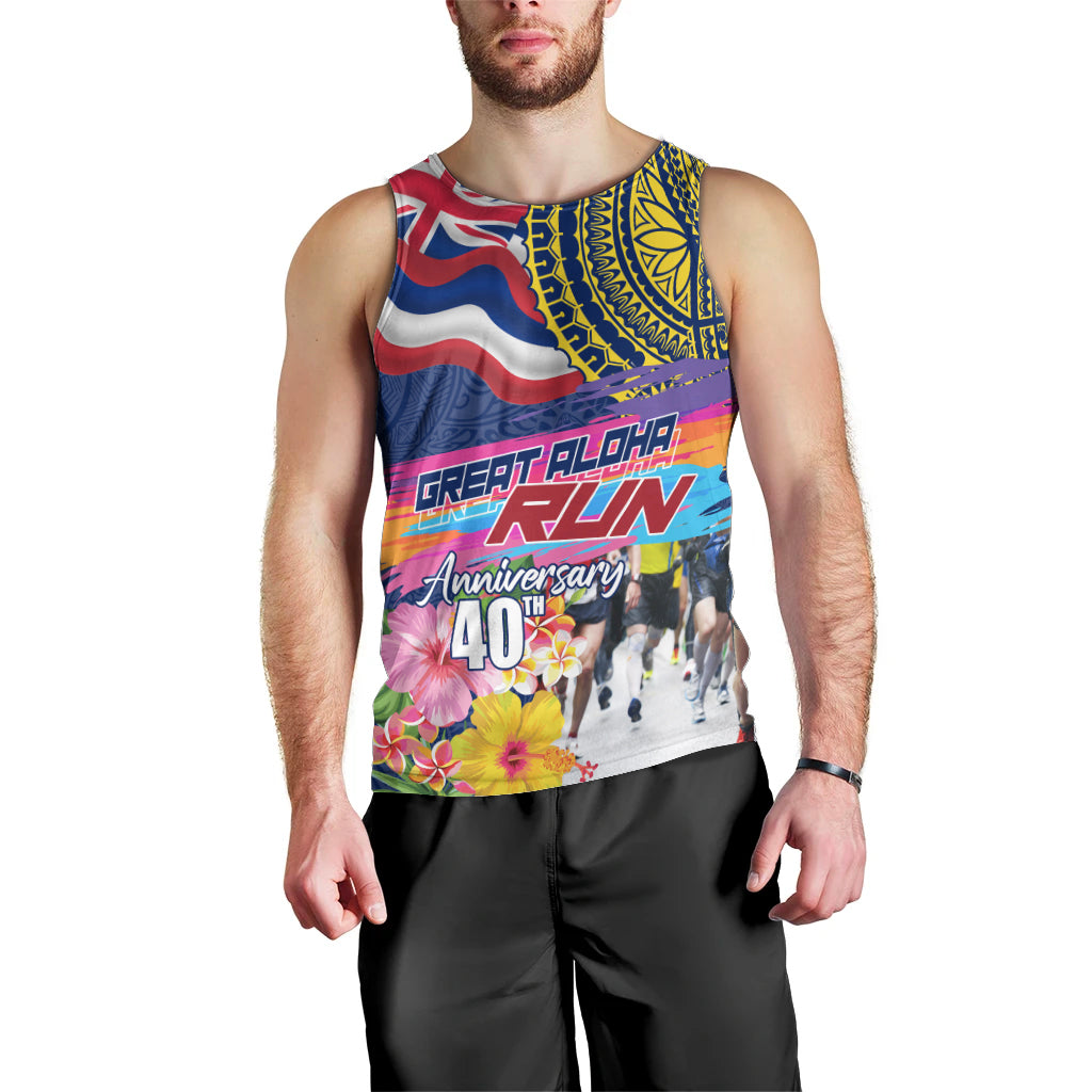 Hawaii Great Aloha Run 40th Anniversary Men Tank Top Hibiscus and Kakau Pattern LT03 - Polynesian Pride