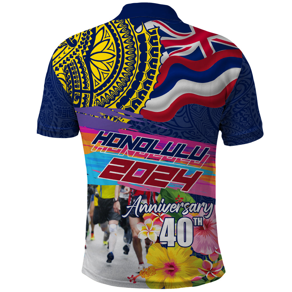 Hawaii Great Aloha Run 40th Anniversary Polo Shirt Hibiscus and Kakau Pattern LT03 - Polynesian Pride