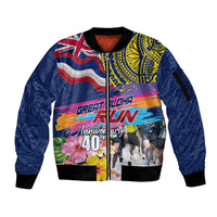 Hawaii Great Aloha Run 40th Anniversary Sleeve Zip Bomber Jacket Hibiscus and Kakau Pattern LT03 Unisex Blue - Polynesian Pride