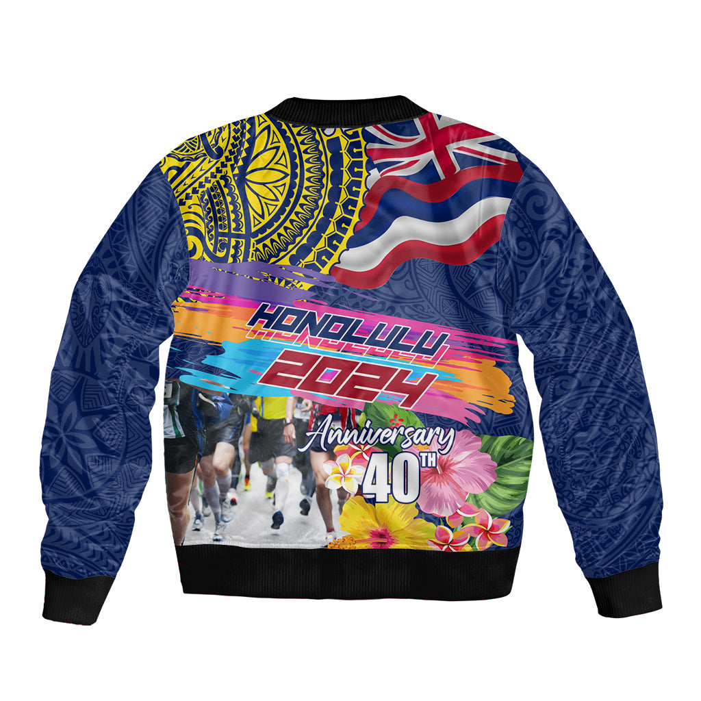 Hawaii Great Aloha Run 40th Anniversary Sleeve Zip Bomber Jacket Hibiscus and Kakau Pattern LT03 - Polynesian Pride