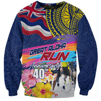 Hawaii Great Aloha Run 40th Anniversary Sweatshirt Hibiscus and Kakau Pattern LT03 Unisex Blue - Polynesian Pride