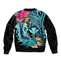 Hawaii Bomber Jacket Whale Mix Hibiscus and Kanaka Maoli LT03 - Polynesian Pride