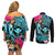 Hawaii Couples Matching Off Shoulder Short Dress and Long Sleeve Button Shirt Whale Mix Hibiscus and Kanaka Maoli LT03 - Polynesian Pride