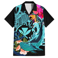 Hawaii Family Matching Off Shoulder Short Dress and Hawaiian Shirt Whale Mix Hibiscus and Kanaka Maoli LT03 Dad's Shirt - Short Sleeve Black - Polynesian Pride