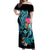 Hawaii Off Shoulder Maxi Dress Whale Mix Hibiscus and Kanaka Maoli LT03 Women Black - Polynesian Pride