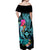 Hawaii Off Shoulder Maxi Dress Whale Mix Hibiscus and Kanaka Maoli LT03 - Polynesian Pride