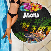 Hawaii Lei Day Beach Blanket Hibiscus Wreath and Polynesian Pattern