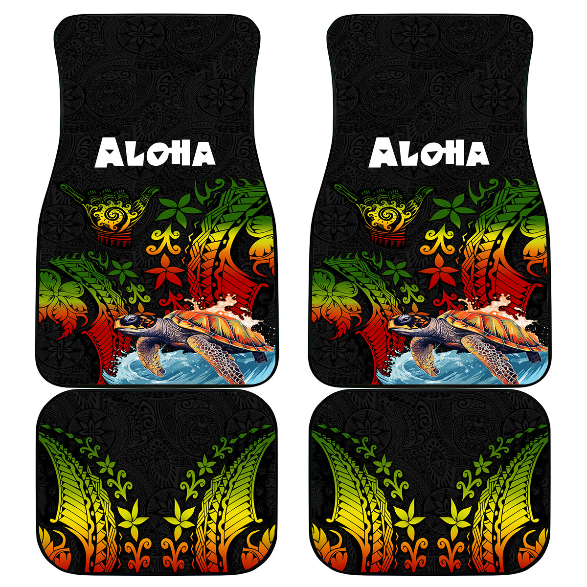 Hawaii Lei Day Car Mats Hibiscus Wreath and Polynesian Pattern