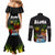 Hawaii Lei Day Couples Matching Mermaid Dress and Long Sleeve Button Shirt Hibiscus Wreath and Polynesian Pattern