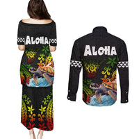 Hawaii Lei Day Couples Matching Puletasi and Long Sleeve Button Shirt Hibiscus Wreath and Polynesian Pattern LT03 - Polynesian Pride