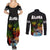 Hawaii Lei Day Couples Matching Summer Maxi Dress and Long Sleeve Button Shirt Hibiscus Wreath and Polynesian Pattern
