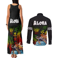 Hawaii Lei Day Couples Matching Tank Maxi Dress and Long Sleeve Button Shirt Hibiscus Wreath and Polynesian Pattern LT03 - Polynesian Pride