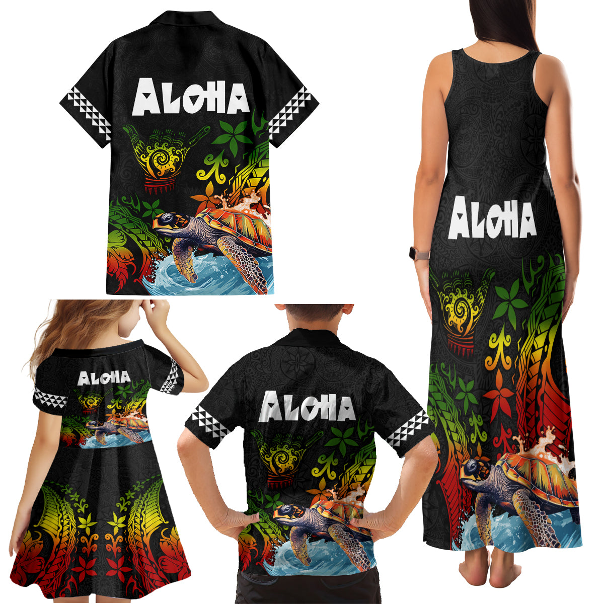 Hawaii Lei Day Family Matching Tank Maxi Dress and Hawaiian Shirt Hibiscus Wreath and Polynesian Pattern LT03 - Polynesian Pride