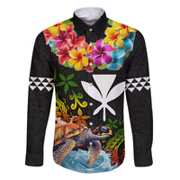 Hawaii Lei Day Family Matching Tank Maxi Dress and Hawaiian Shirt Hibiscus Wreath and Polynesian Pattern LT03 Dad's Shirt - Long Sleeve Black - Polynesian Pride
