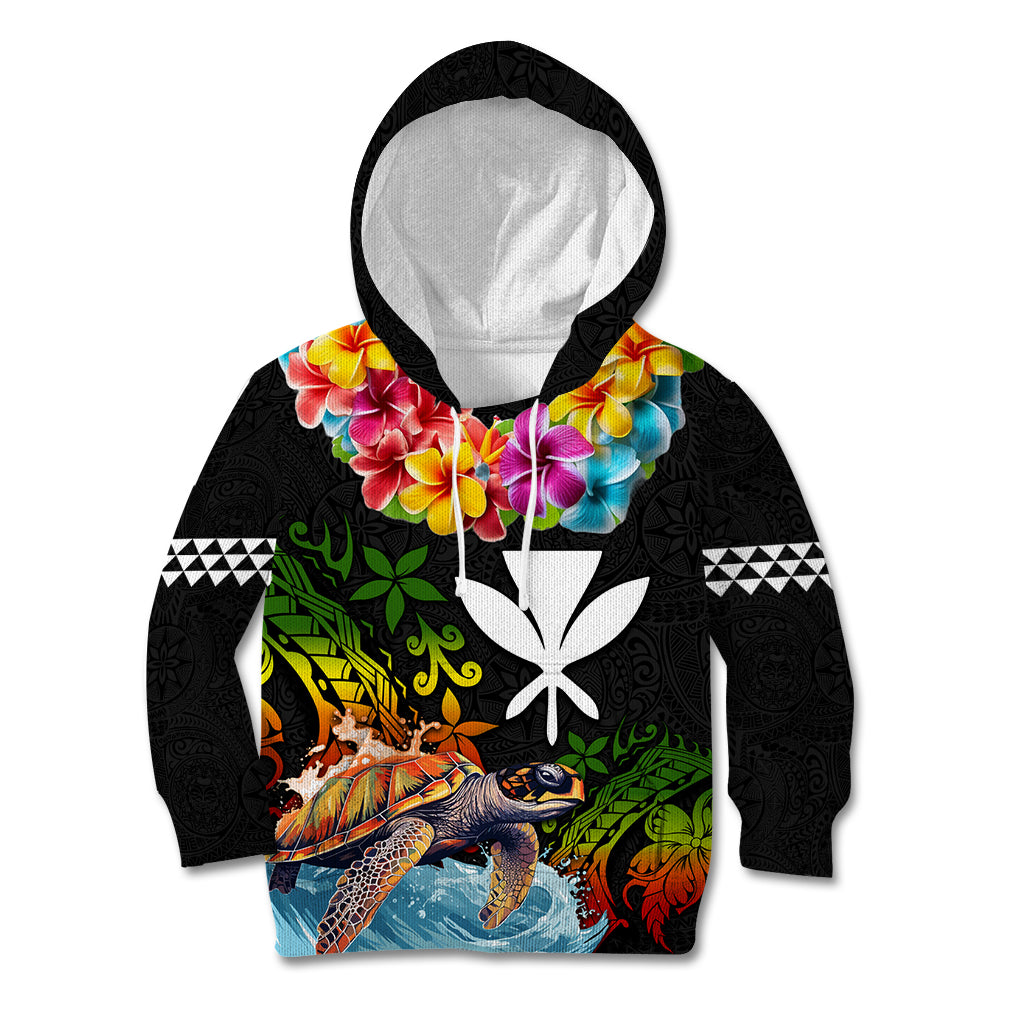 Hawaii Lei Day Kid Hoodie Hibiscus Wreath and Polynesian Pattern LT03 Hoodie Black - Polynesian Pride