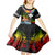 Hawaii Lei Day Kid Short Sleeve Dress Hibiscus Wreath and Polynesian Pattern
