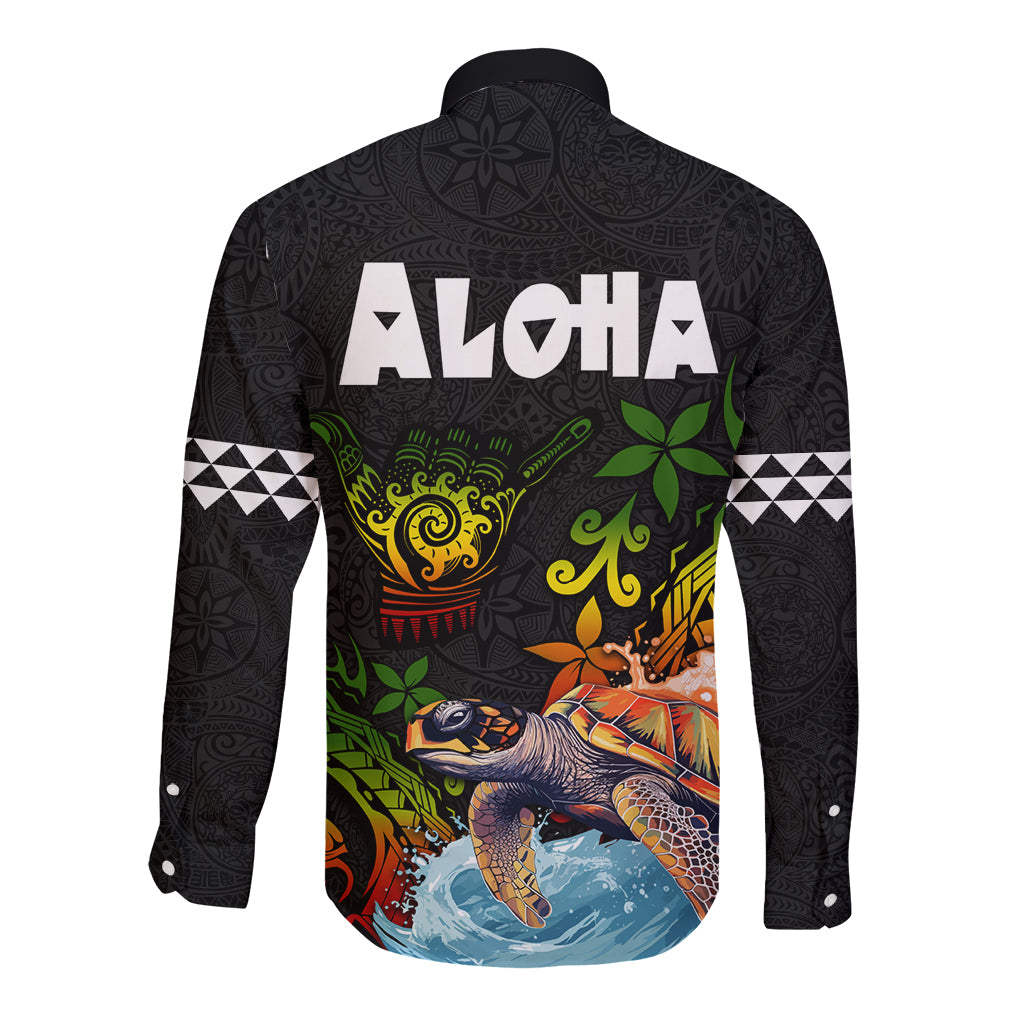 Hawaii Lei Day Long Sleeve Button Shirt Hibiscus Wreath and Polynesian Pattern