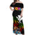 Hawaii Lei Day Off Shoulder Maxi Dress Hibiscus Wreath and Polynesian Pattern