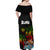 Hawaii Lei Day Off Shoulder Maxi Dress Hibiscus Wreath and Polynesian Pattern