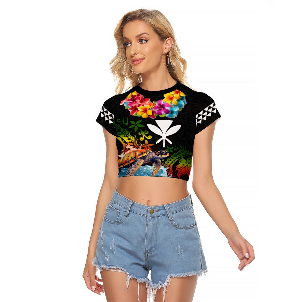 Hawaii Lei Day Raglan Cropped T Shirt Hibiscus Wreath and Polynesian Pattern