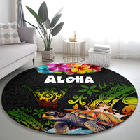Hawaii Lei Day Round Carpet Hibiscus Wreath and Polynesian Pattern LT03 - Polynesian Pride