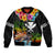 Hawaii Lei Day Sleeve Zip Bomber Jacket Hibiscus Wreath and Polynesian Pattern