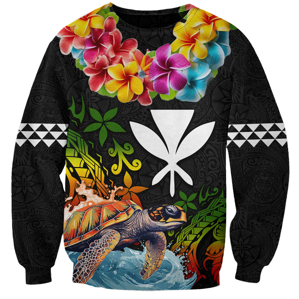 Hawaii Lei Day Sweatshirt Hibiscus Wreath and Polynesian Pattern