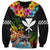 Hawaii Lei Day Sweatshirt Hibiscus Wreath and Polynesian Pattern