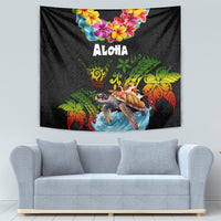 Hawaii Lei Day Tapestry Hibiscus Wreath and Polynesian Pattern