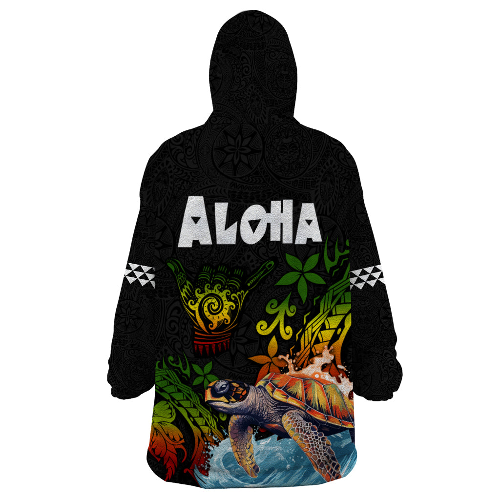 Hawaii Lei Day Wearable Blanket Hoodie Hibiscus Wreath and Polynesian Pattern