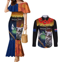 Australia and New Zealand ANZAC Day Couples Matching Mermaid Dress and Long Sleeve Button Shirt Tui Bird and Koala mix Maori and Aboriginal Pattern